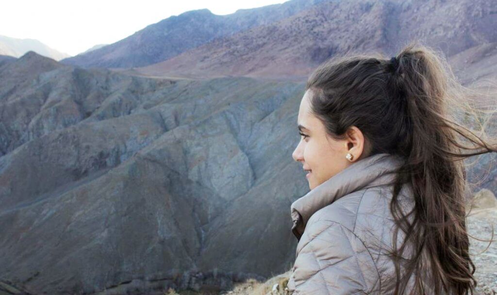 Woman staring at view.